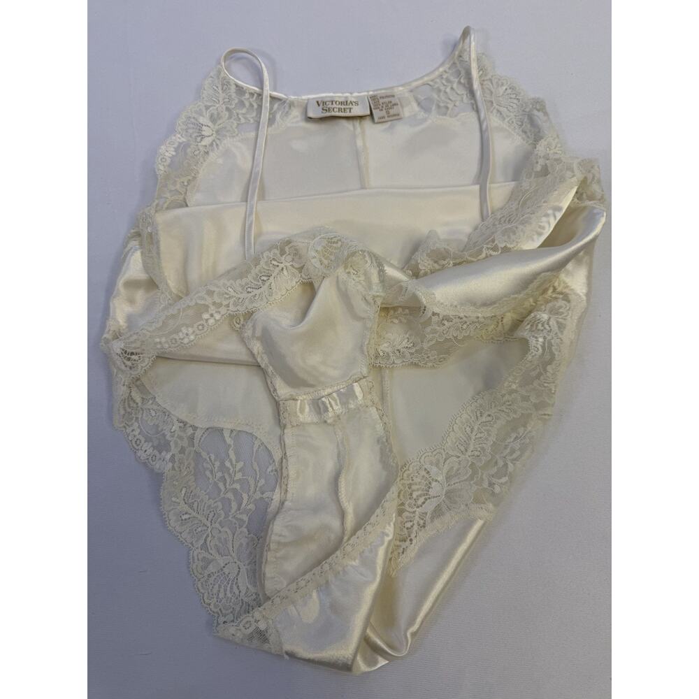 Vtg Victorias Secret Satin Lace Bodysuit Sz Small Ivory Teddy Gold Label 90s - Picture 15 of 16